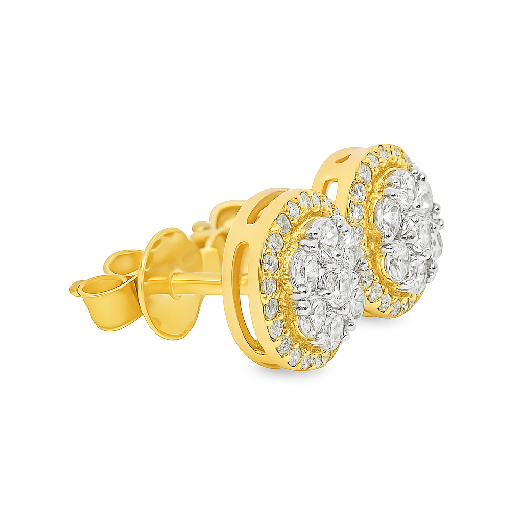 10K Two-Tone Gold 0.62 ctw Diamond Cluster Earrings | Dual-Tone Studs | Jewelry Palace