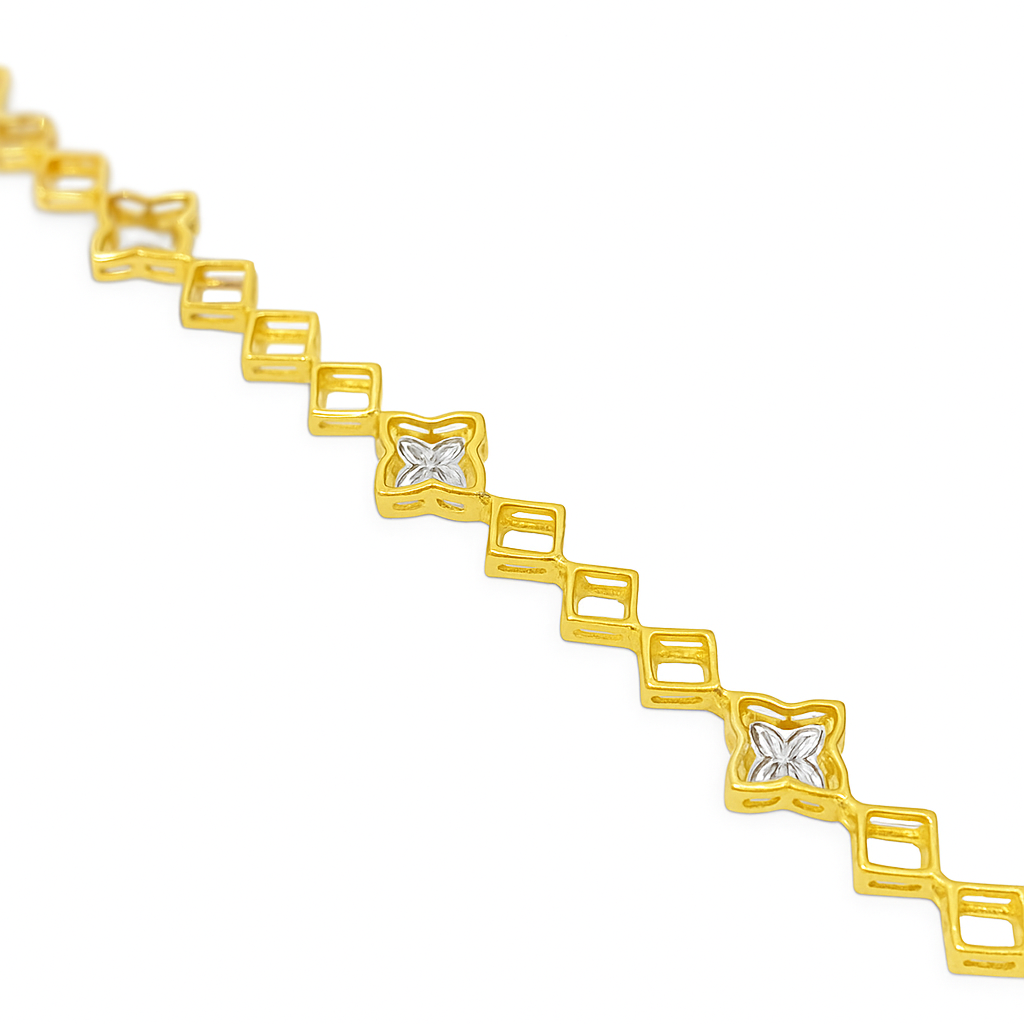 10K Yellow Gold Women’s Clover Diamond Link Bracelet 1.45 ctw – Elegant 7" Design | Jewelry Palace