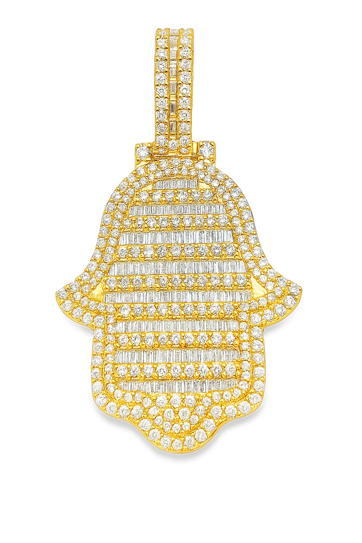 Elegant Gold Hamsa Pendant 2.75 ctw Diamond 10K Yellow Gold | Spiritual Protection & Luxury | Jewelry Palace