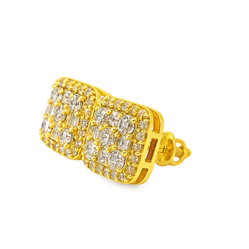 10K Yellow Gold Diamond Square Stud Earrings 0.75 ctw | Jewelry Palace