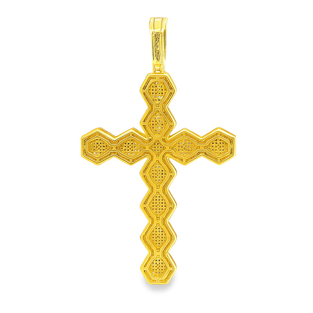10K Yellow Gold Diamond Cross Pendant 2.36 ctw | Round Brilliant Cut Iced-Out Cluster Cross