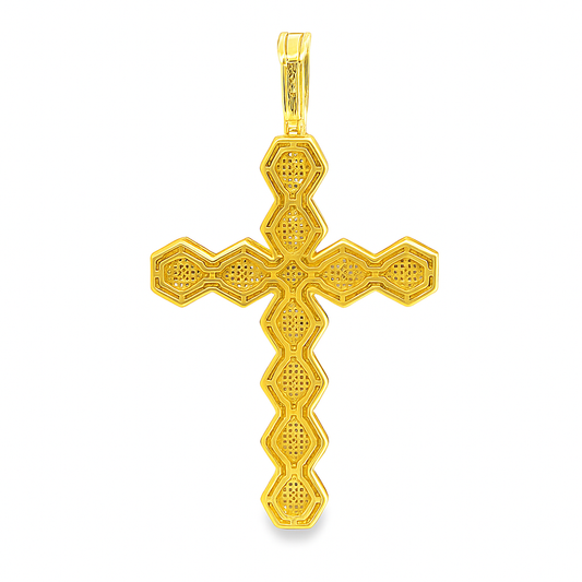 10K Yellow Gold Diamond Cross Pendant 2.36 ctw | Round Brilliant Cut Iced-Out Cluster Cross