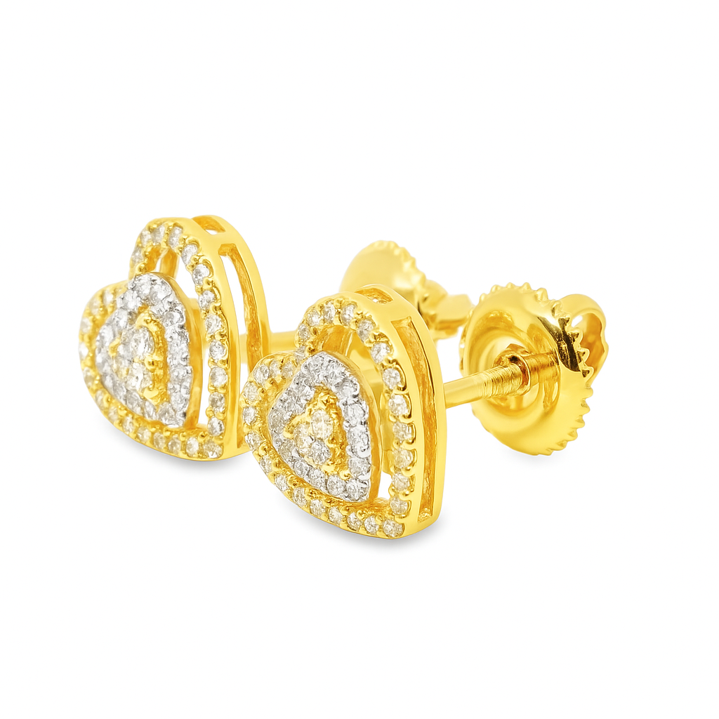 10K Yellow & White Gold 0.18 ctw Diamond Double Heart Earrings | Two-Tone Variant | Jewelry Palace