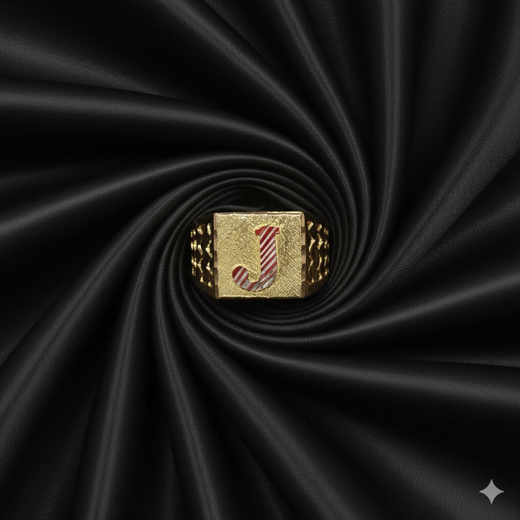 10K Mens Elegant Initial "J" Gold Ring
