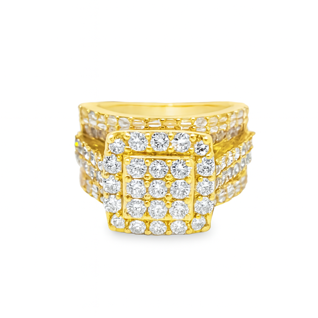 14K Yellow Gold Square Cut Diamond Cluster Ring 2.88 ctw | Bold Luxury Statement – Jewelry Palace Lithonia GA