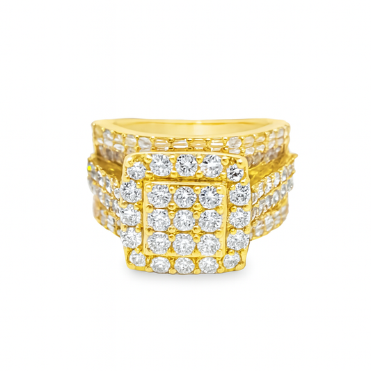 14K Yellow Gold Square Cut Diamond Cluster Ring 2.88 ctw | Bold Luxury Statement – Jewelry Palace Lithonia GA