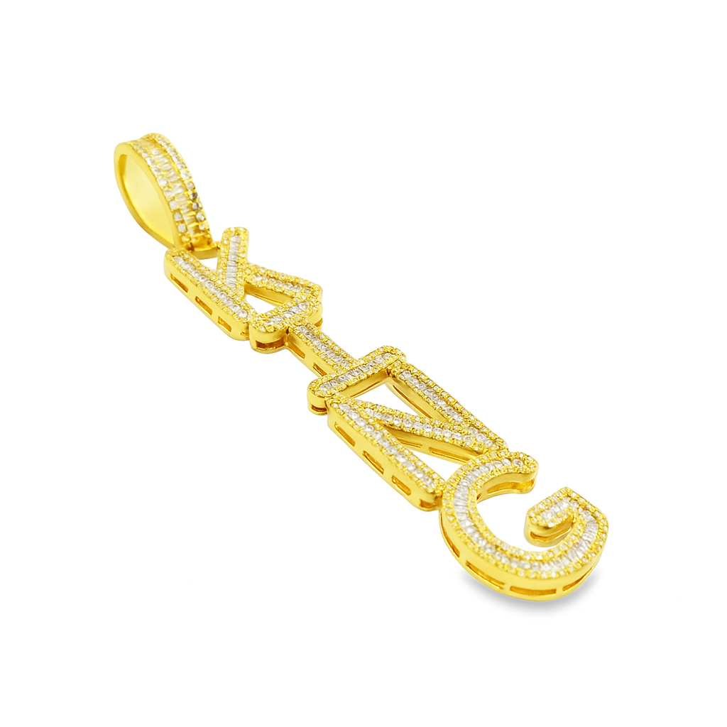 10K Yellow Gold Baguette Diamond VERTICAL King Pendant 1.75 ctw