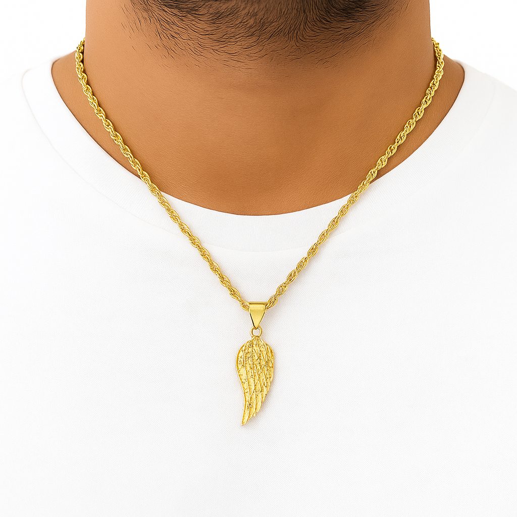 10K Yellow Gold Angel Wing Pendant Necklace Set – Symbol of Faith & Protection | Jewelry Palace