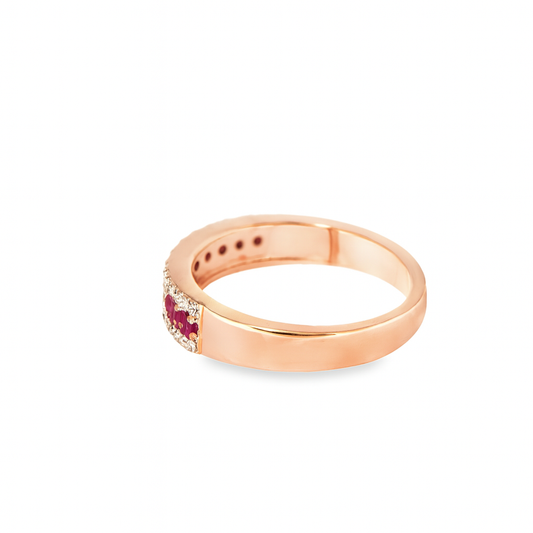 14K Rose Gold Ruby & Diamond Band 0.25 ctw