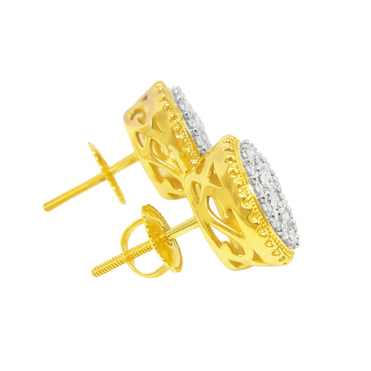 10K Yellow Gold 1.00 ctw Diamond Circle Earrings | Beaded Bezel Design | Jewelry Palace