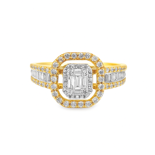 10K Yellow Gold Diamond Ring Set with Baguette Center and 2 Matching Bands 1.50 ctw