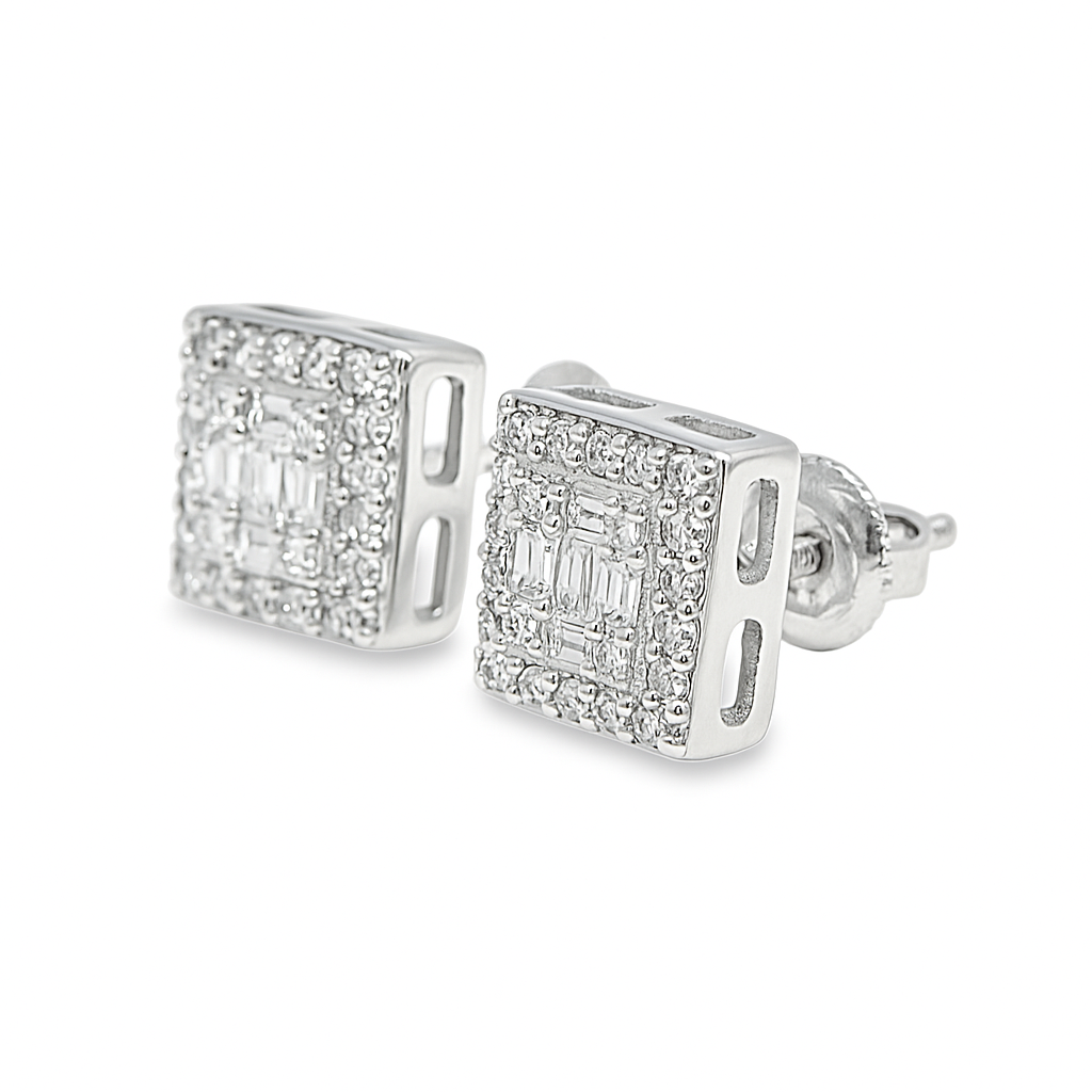 10K White Gold Diamond Square Stud Earrings | 0.50 CTW | Jewelry Palace