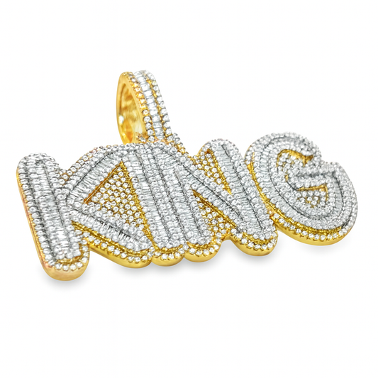 10k Yellow Gold Diamond "KING" Pendant with Baguette Cut Diamonds 7.50 ctw
