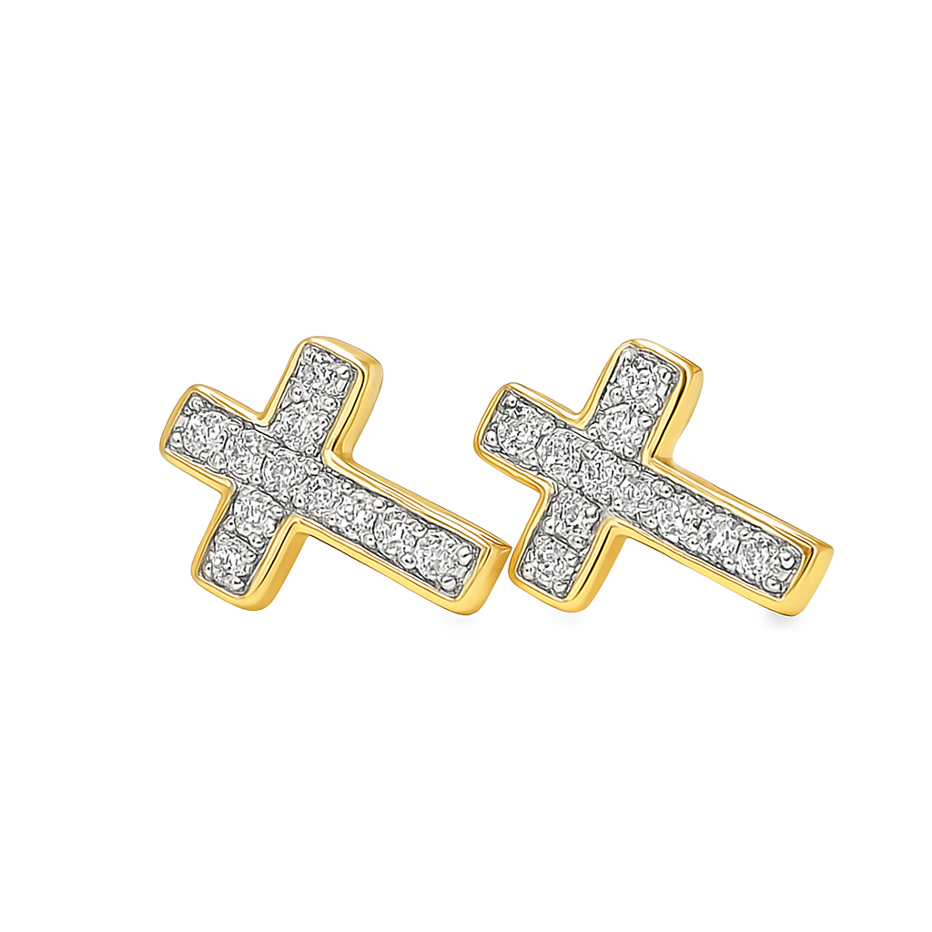 10K Yellow Gold Diamond Cross Stud Earrings – 1/10 CTW | Jewelry Palace