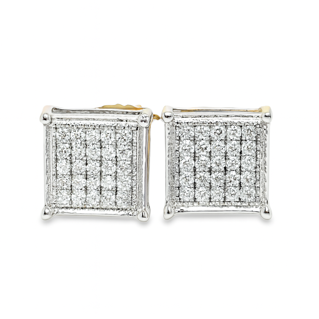 10K Yellow Gold Diamond Square Stud Earrings 0.15 CTW | Jewelry Palace