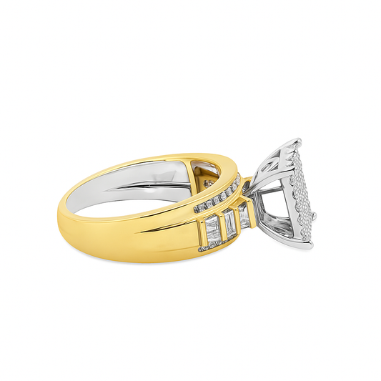 10K Yellow Gold Diamond Square Ring Cinderella Set 0.50 ctw