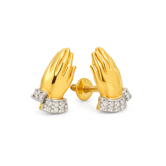 10K Yellow Gold Diamond Praying Hands Earrings | 1/12 CTW Faith-Inspired Studs