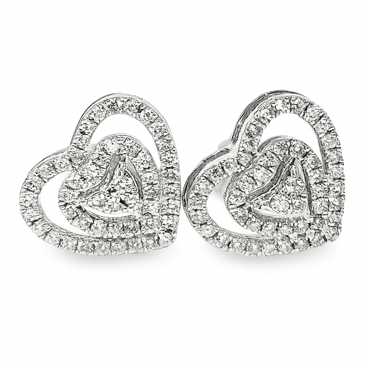 10K Yellow & White Gold 0.18 ctw Diamond Double Heart Earrings | Two-Tone Variant | Jewelry Palace