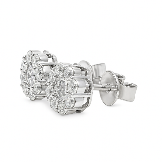 10K White Gold Diamond Round Cluster Stud Earrings 0.86 CTW | Jewelry Palace