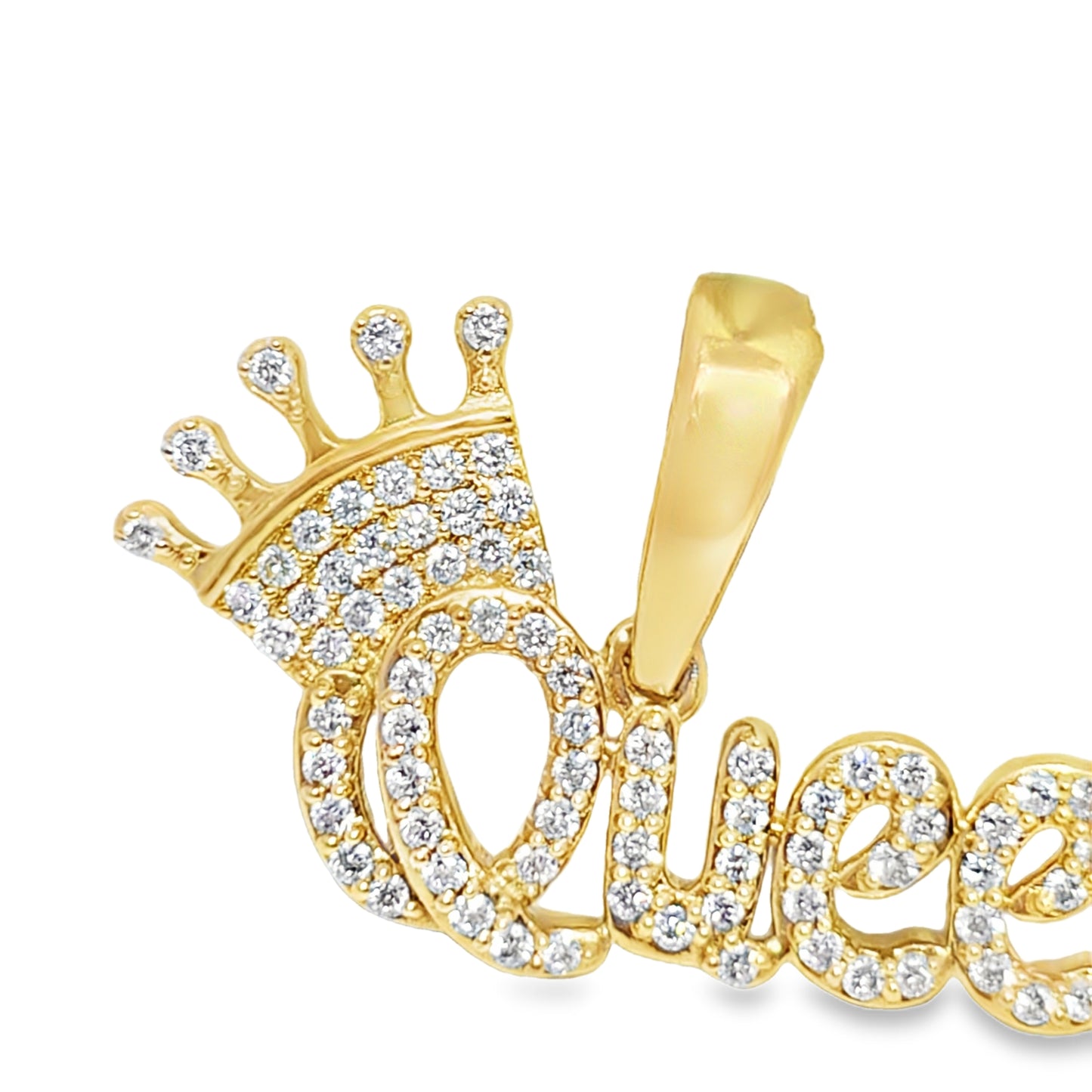 10K Yellow Gold "Queen" Diamond Pendant with Crown 0.90ctw