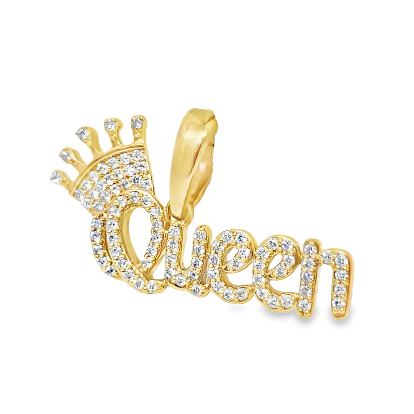 10K Yellow Gold "Queen" Diamond Pendant with Crown 0.90ctw