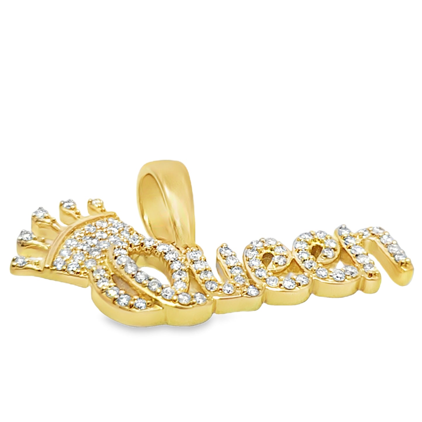 10K Yellow Gold "Queen" Diamond Pendant with Crown 0.90ctw