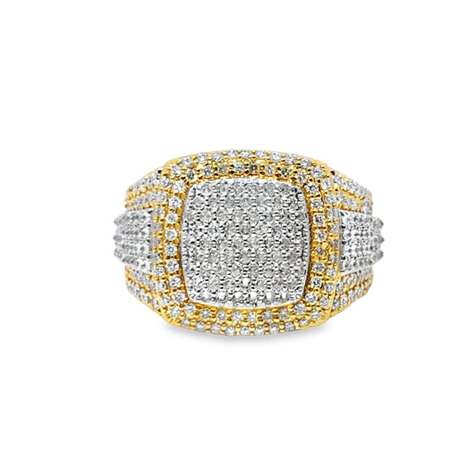 Two-Tone Iced Out Dome Ring 1.60 CTW in 10K Yellow & White Gold – Cushion Style