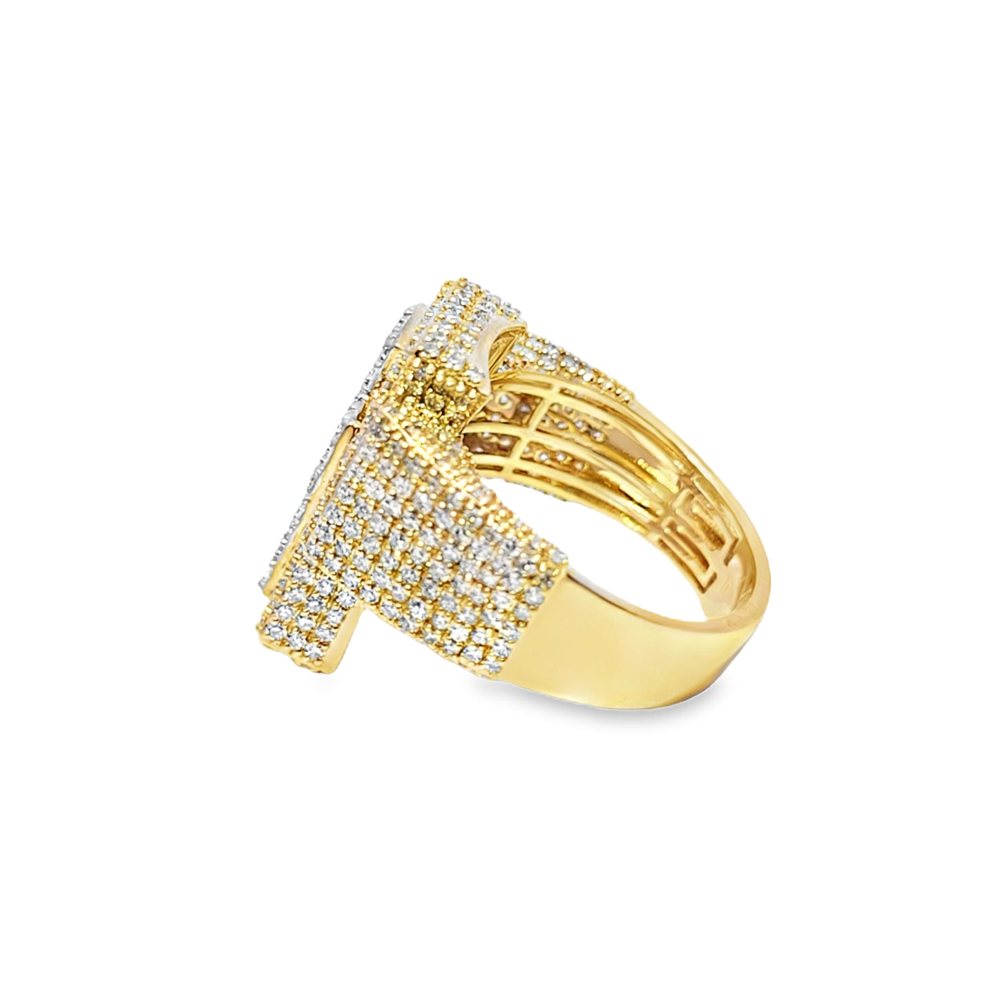 Bold Diamond Cross Ring 2.95 CTW in 10K Yellow Gold | Baguette Style