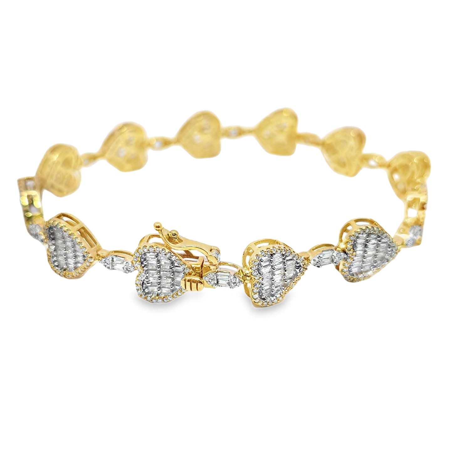 Women's Baguette Heart Marquise Shape Link Diamond Bracelet 2.35ctw 10K Yellow Gold