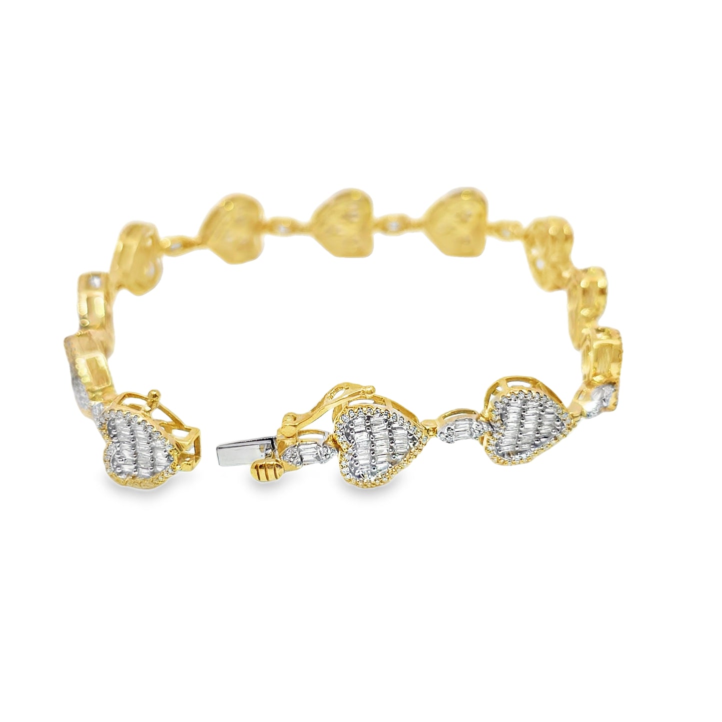 Women's Baguette Heart Marquise Shape Link Diamond Bracelet 2.35ctw 10K Yellow Gold