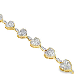 Women's Baguette Heart Marquise Shape Link Diamond Bracelet 2.35ctw 10K Yellow Gold