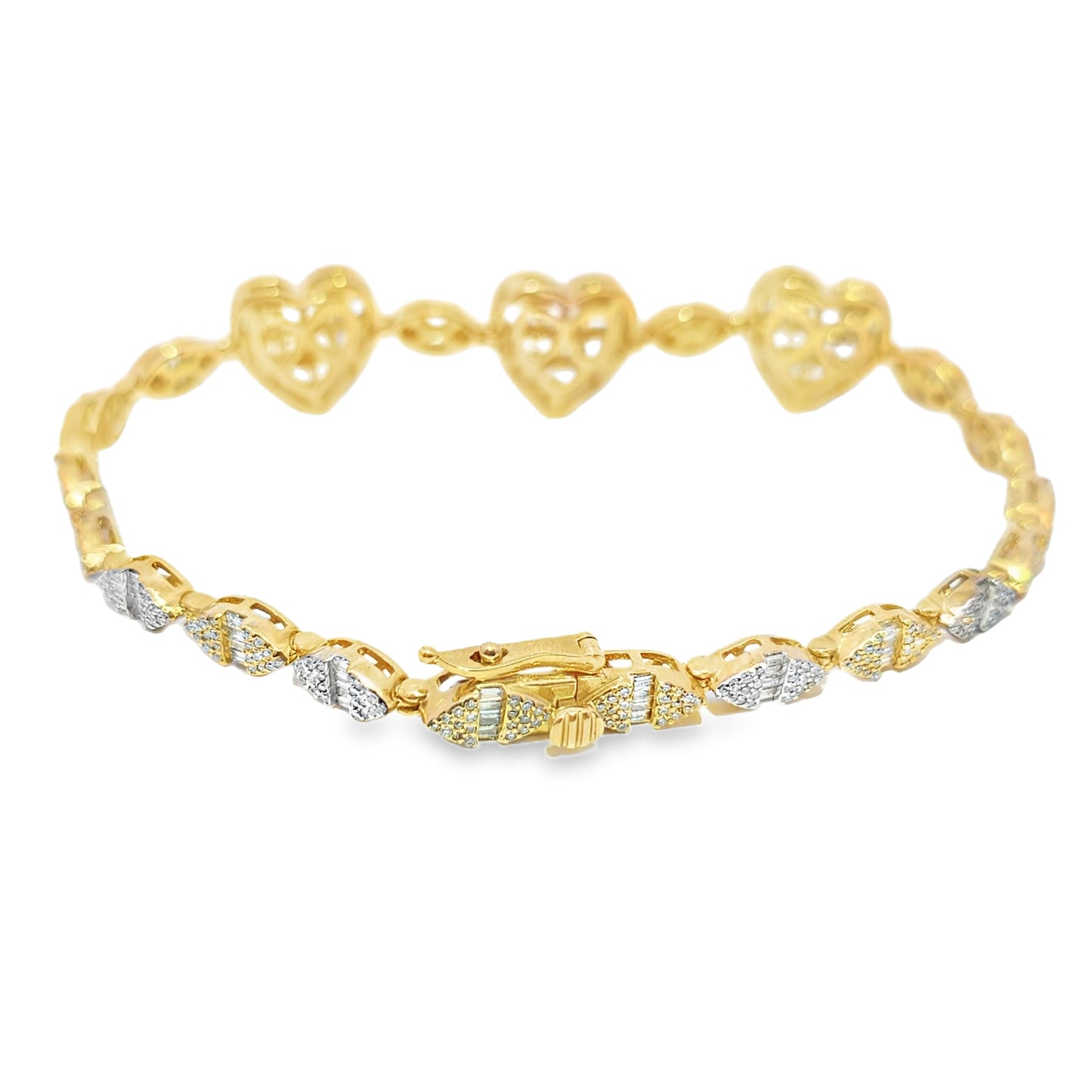 10K Yellow Gold Marquise & Heart Diamond Bracelet 2.05ctw