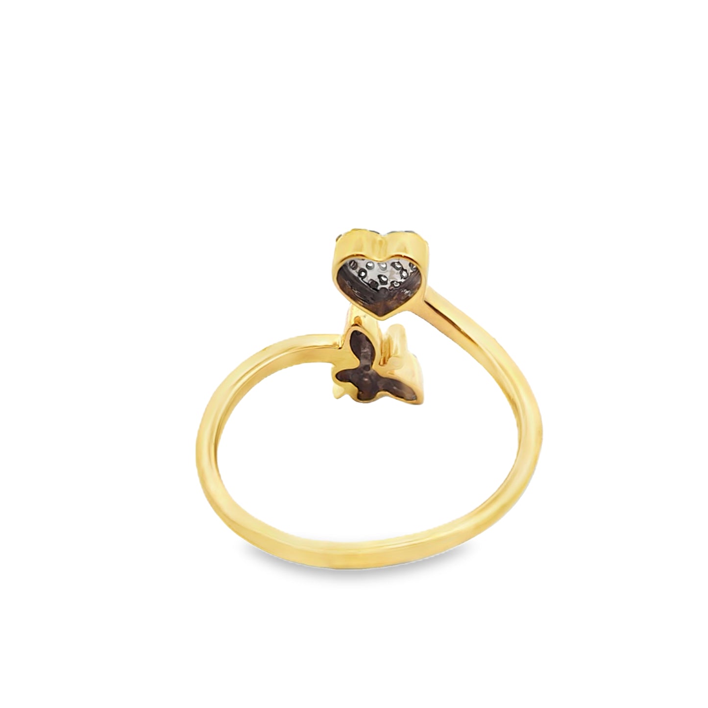 Diamond Butterfly & Heart Ring 0.15 CTW | 10K Yellow Gold Dainty Open Style