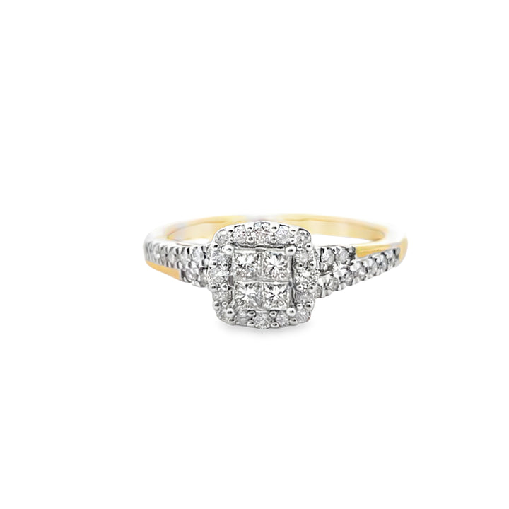 Diamond Square Ring Princess Cut Stones 0.50 ctw 10K Yellow Gold