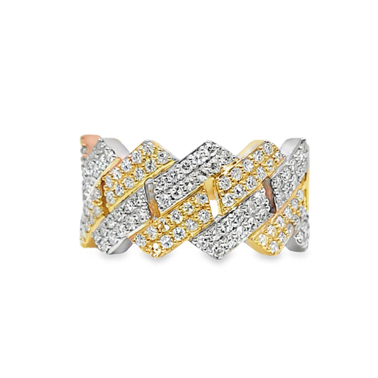 10K Yellow Gold Diamond Cuban Link Ring 1.15ctw | Iced Out Band