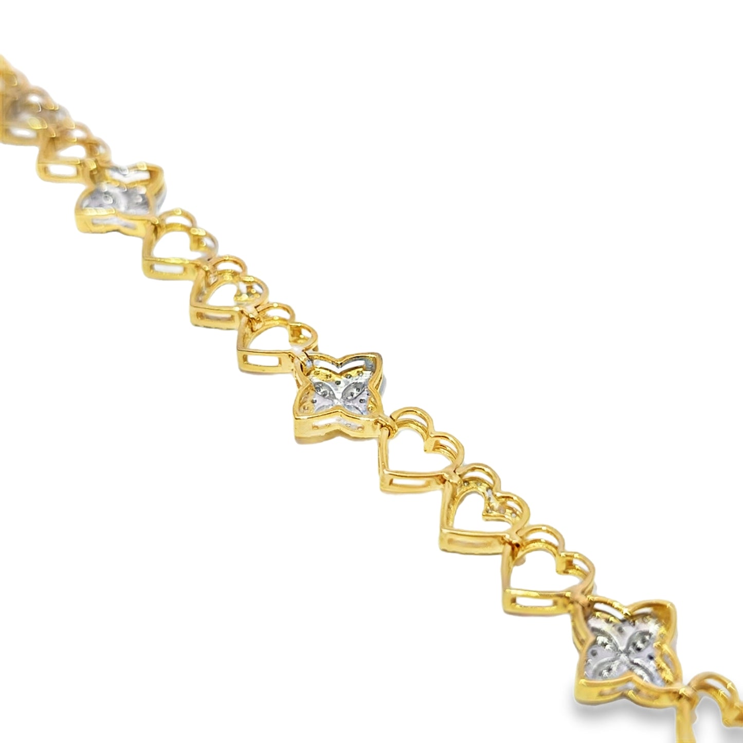 10K Yellow Gold Women’s Diamond Clover Heart Bracelet 0.95 ctw – Elegant 7" Design | Jewelry Palace