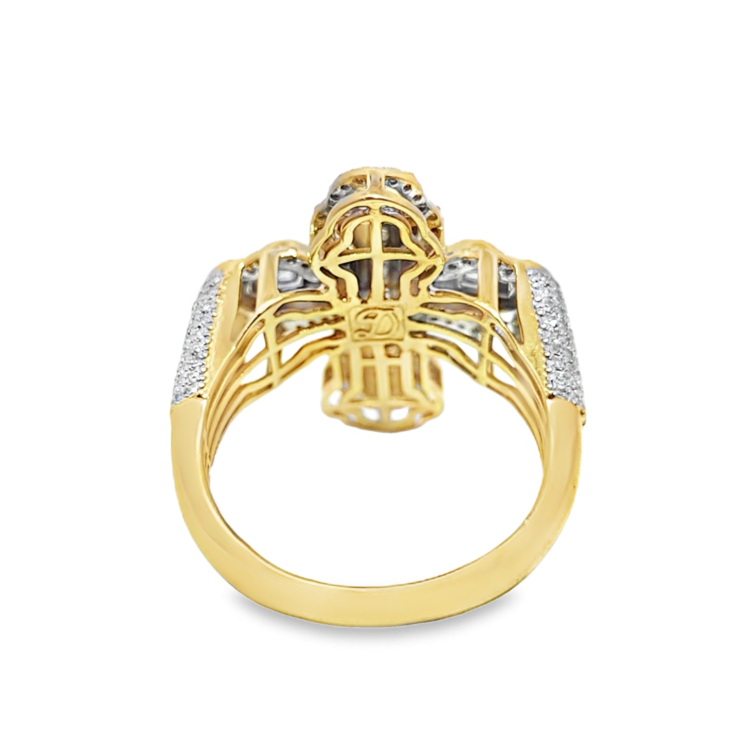 10K Yellow Gold Diamond Cross Ring 0.92 CTW | Baguette & Round Cut Stones