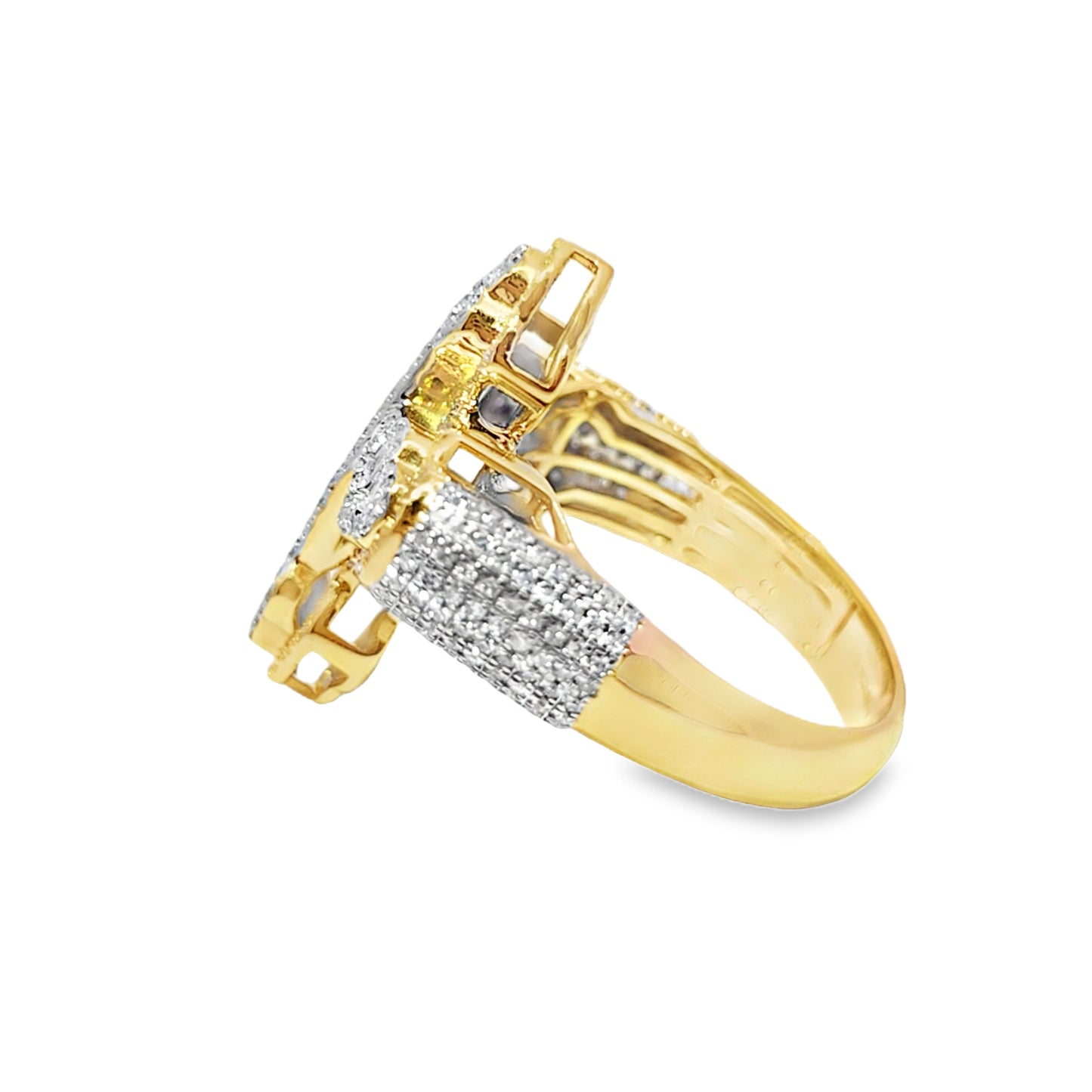 10K Yellow Gold Diamond Cross Ring 0.92 CTW | Baguette & Round Cut Stones