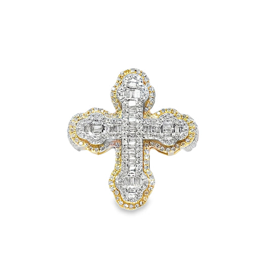 10K Yellow Gold Diamond Cross Ring 0.92 CTW | Baguette & Round Cut Stones