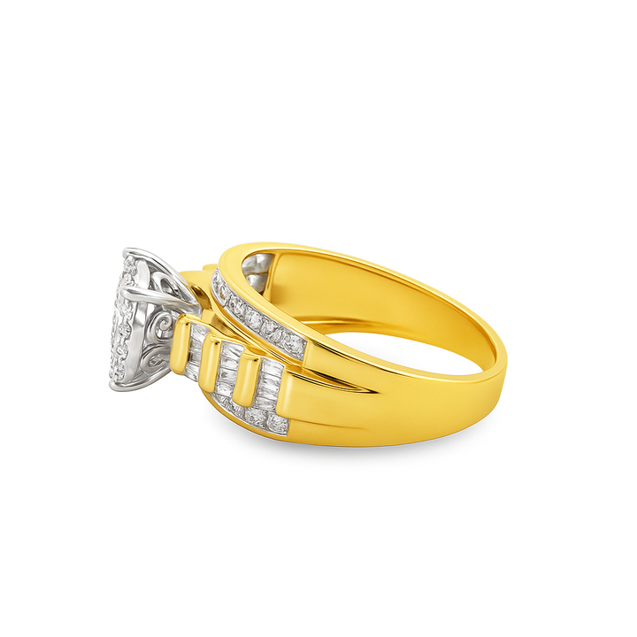 10K Yellow Gold Round Cluster Diamond Ring 1.00 ctw – Cinderella Style