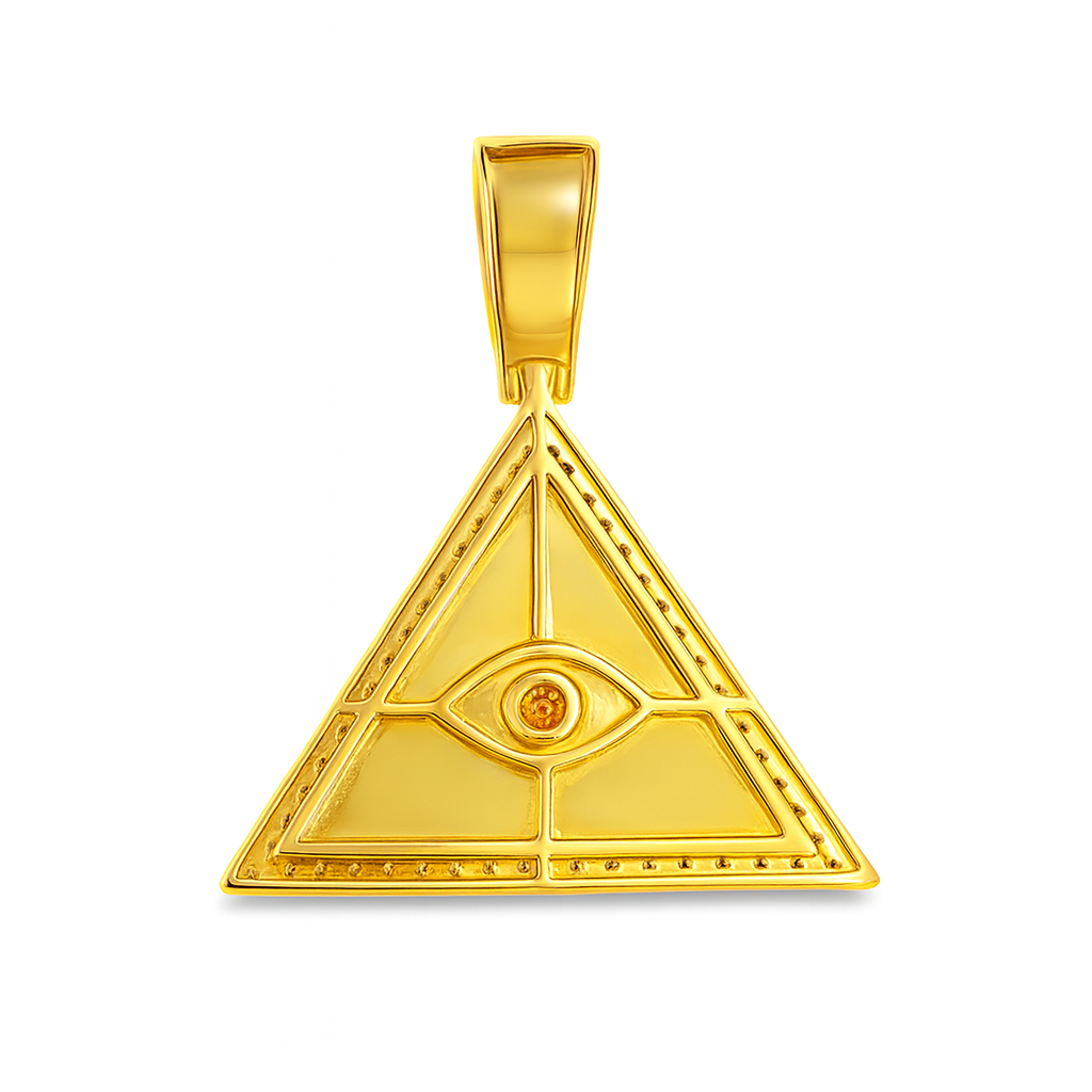10K Yellow Gold Diamond Triangle Eye Pendant 0.90 ctw | Iced Out Protection Pendant for Men & Women – Jewelry Palace
