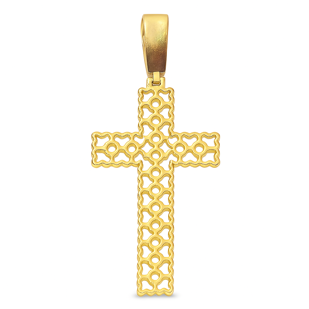 10K Yellow Gold Diamond Cross Pendant with Fancy Round Cut Diamonds 3.25 ctw