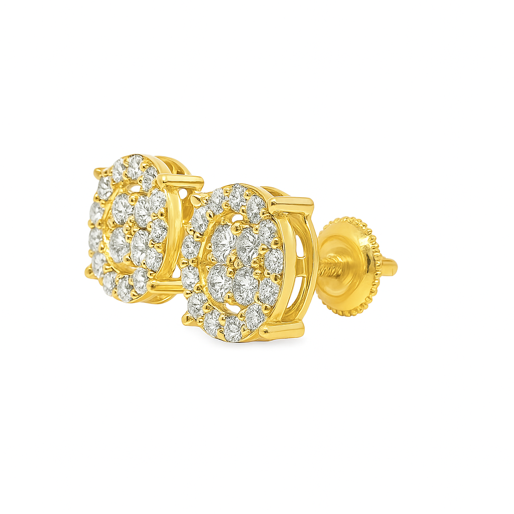 10K Yellow Gold 0.71 ctw Diamond Circle Earrings | Halo Set 4-Prong | Jewelry Palace