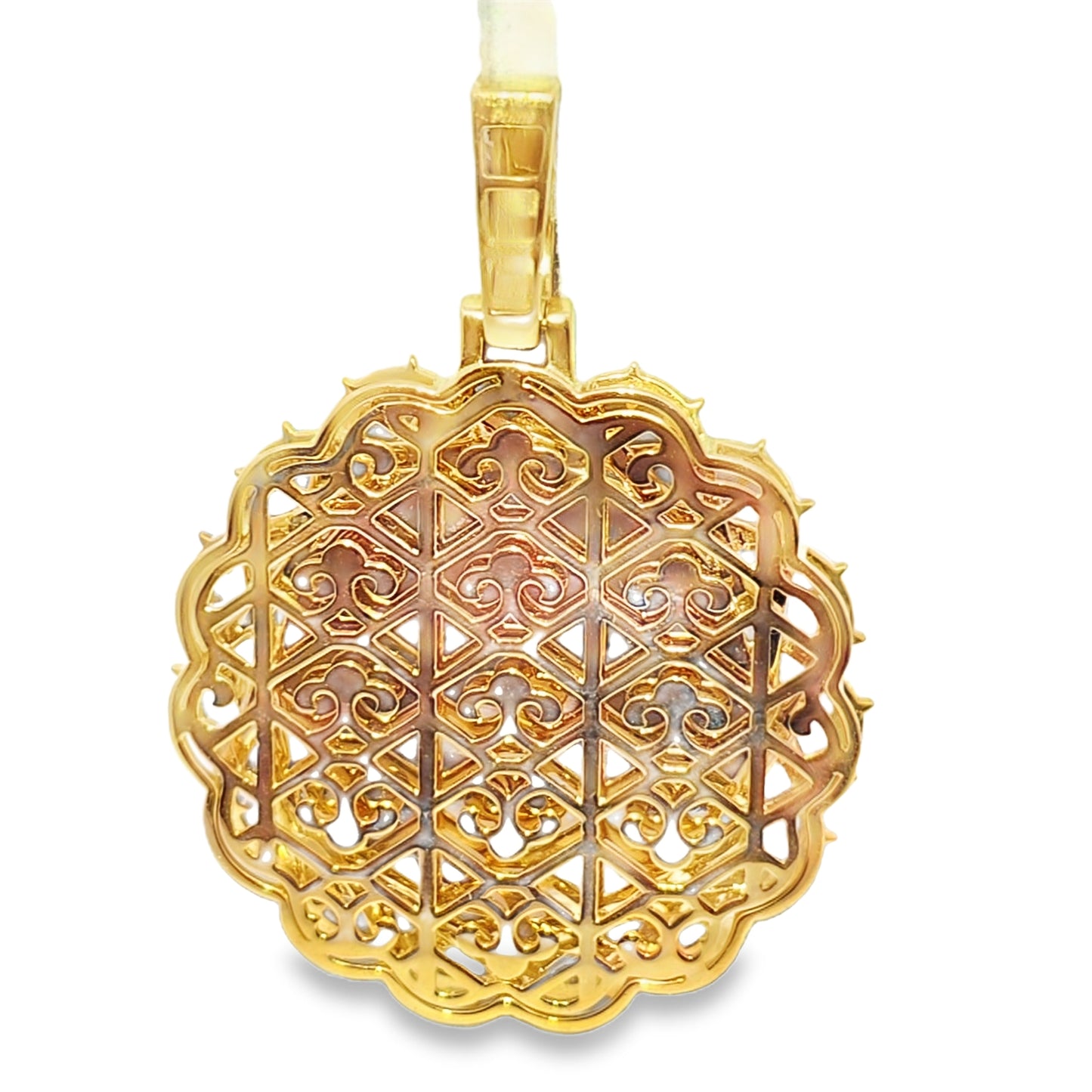 10k Yellow Gold Diamond Barbwire Circle Picture Pendant 1.74 ctw