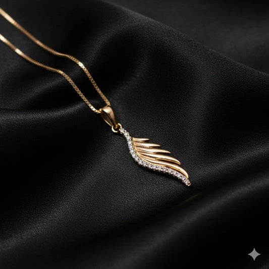 10K Yellow Gold Diamond Angel Wing Pendant Necklace for Women | 0.10 CTW