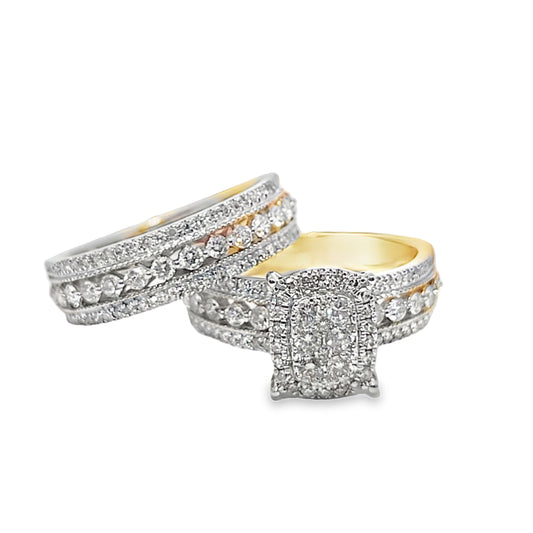 Diamond Wedding Set Ring 1.32 ctw 10K Yellow Gold