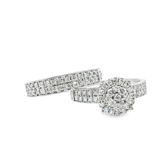 Diamond Wedding Set Ring 0.97 ctw 14K White Gold