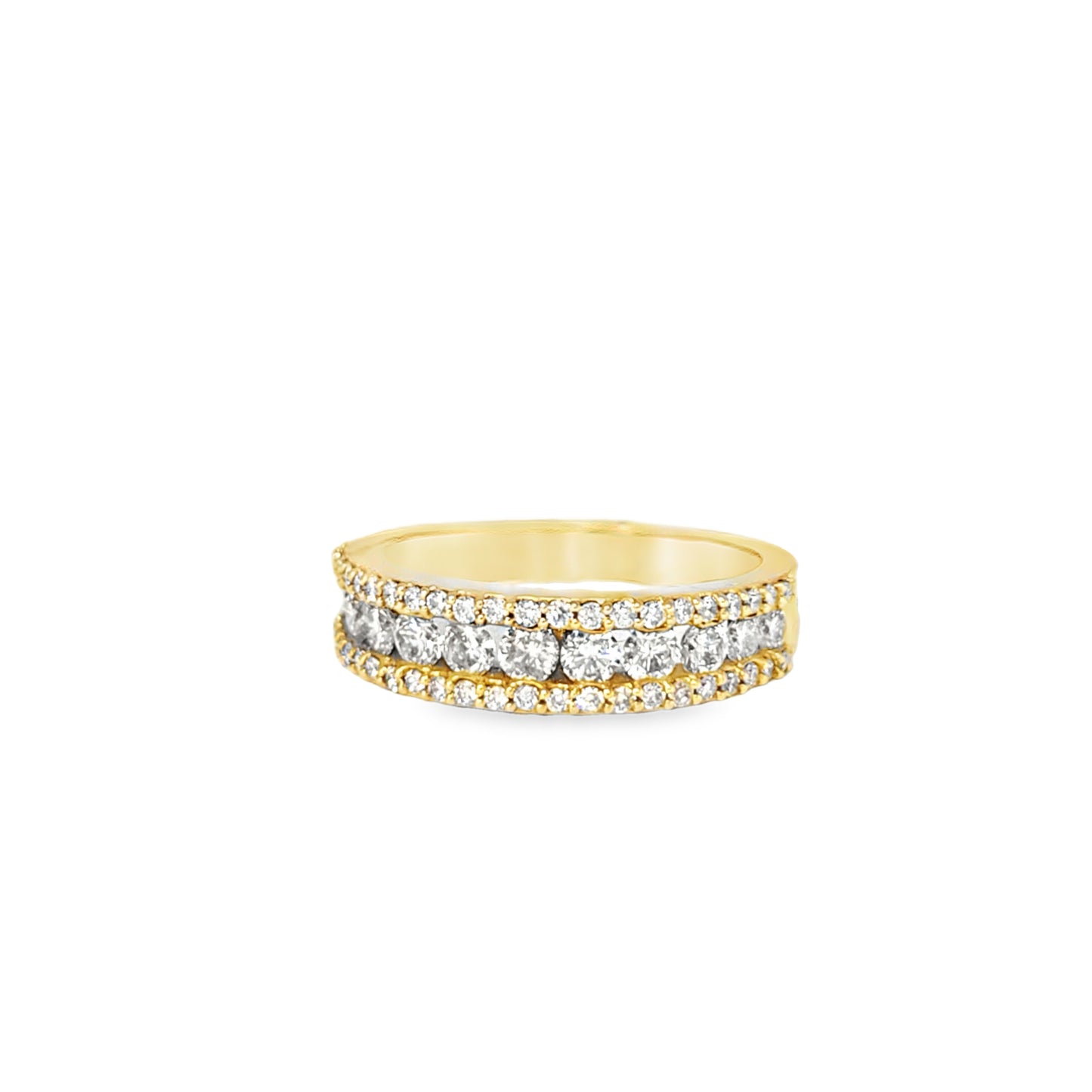 Diamond Round Stone 3 Row Band 1.00 ctw 14K Yellow Gold
