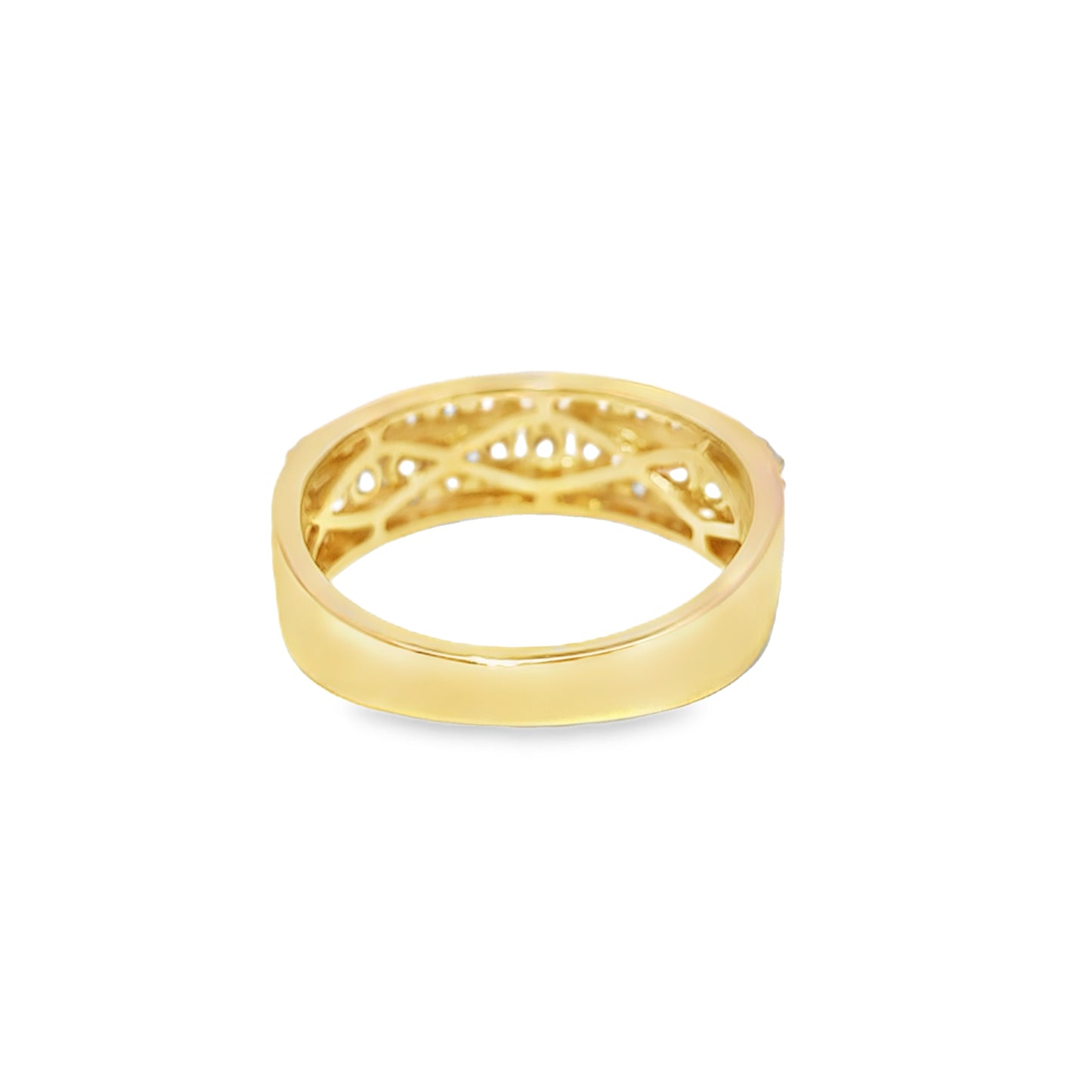 14K Yellow Gold 3-Row Diamond Band Ring 1.50 CTW | Round Cut Iced-Out Look