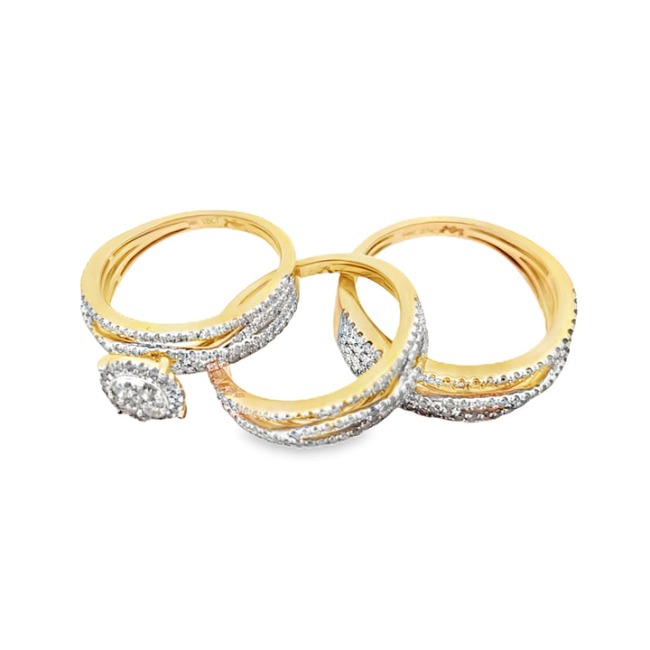 Diamond Wedding Trio Set Ring 1.89 ctw 14K Yellow Gold